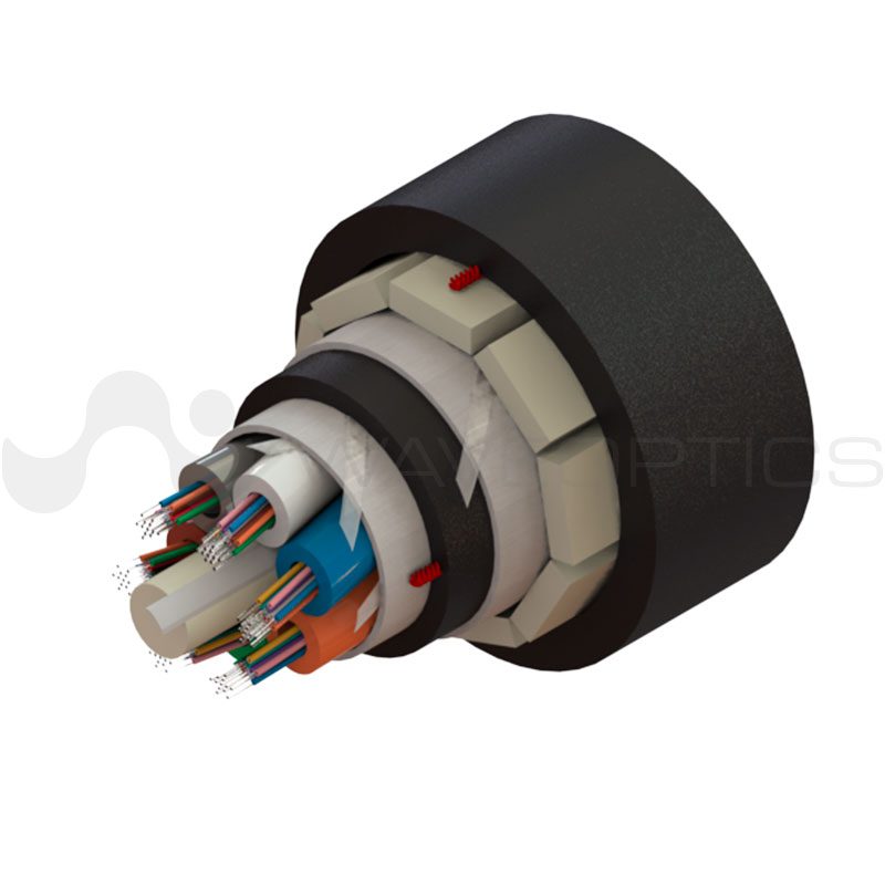 Rendered image of a Loose Tube Flat FRP Armored Duble Jacket Fiber Optic Cable